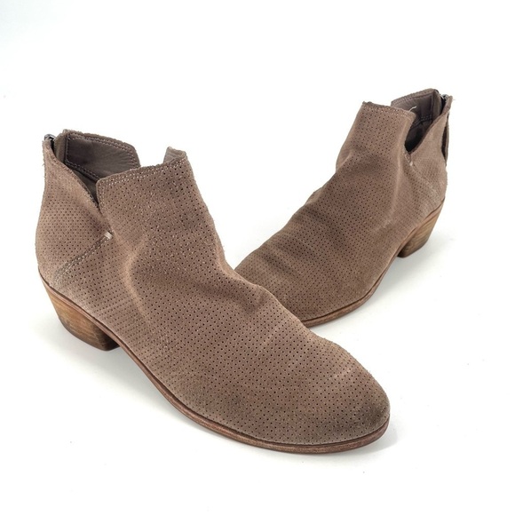 Dolce Vita Tivon Taupe Suede Perforated Low Heel Ankle Bootie - Picture 1 of 8